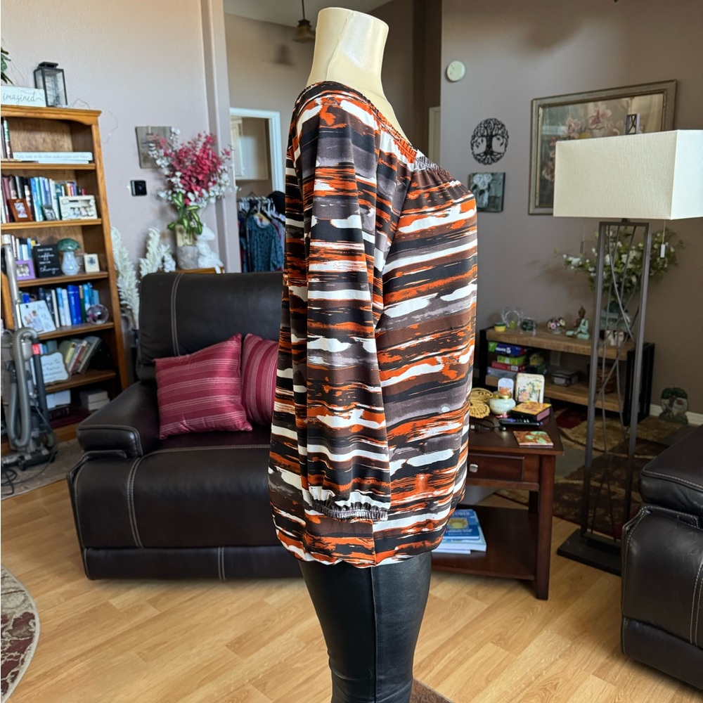 Elementz multicolor 3/4 sleeves Vneck blouse-size L - Picture 7 of 9